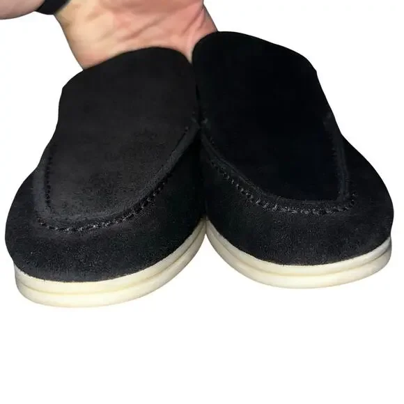Loro Piana Men’s Black Suede Summer Walk Designer Loafers Size Eur 41/US 8